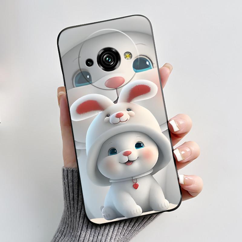 For Oukitel C59 Case Oukitel C59 Pro Cover Luxury Cute Love Rabbit Funny Pattern Black TPU Soft Silicone Protective Phone Case