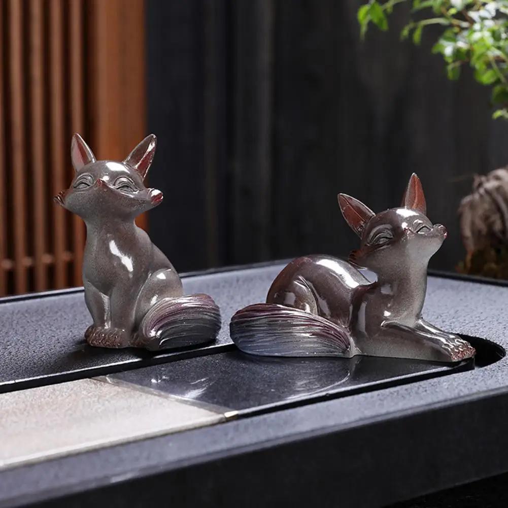 Fox Figurine Handcrafted Color Changing Fox Tea Pet for Good Luck Symbol Teahouse Ornament Resin Feng Shui for Kungfu for Good
