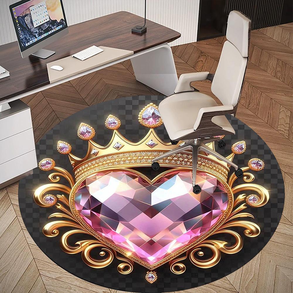 1pc Diamond Heart Round Chair mat Area Rug - Non-Slip, Floor Mat for Office, Bedroom, and Indoor Decor -1002199