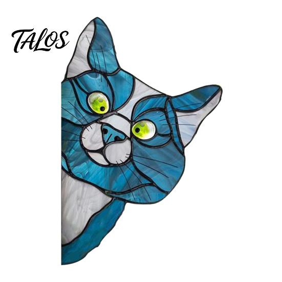 Waterproof Cat Car Decal Stained Glass Window Cling, Vintage Colorful Kitty Decal, Removable Static Artistic Decoration Sticker for Door Wall