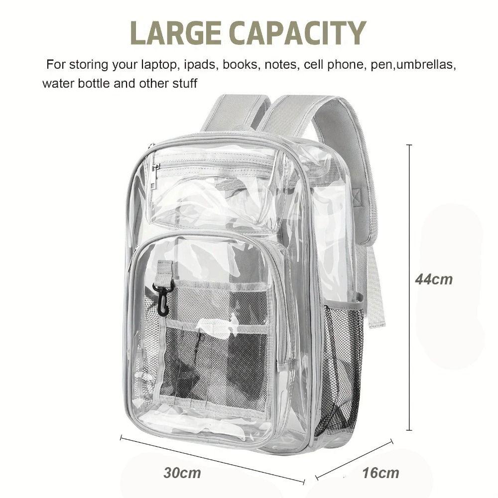 Casual PVC Clear Backpack Large Capacity with Multi-pockets Students Bookbag See Through Waterproof Transparent Backpack Travel