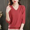 3/4 Sleeve Shirt Women Mid Sleeve Top Ice Silk Knit Thin Mom Spring Base Layer Blouse