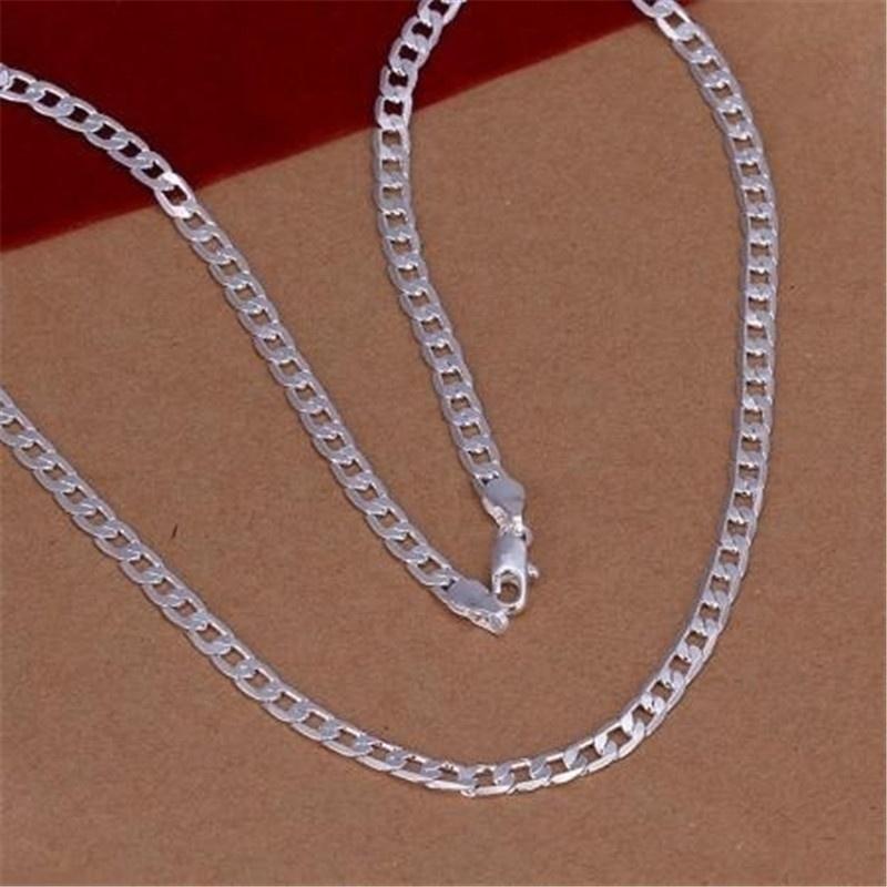 Wholesale 925 Sterling Silver Men Flat Sideways Chain Necklace 4MM 16"-30"