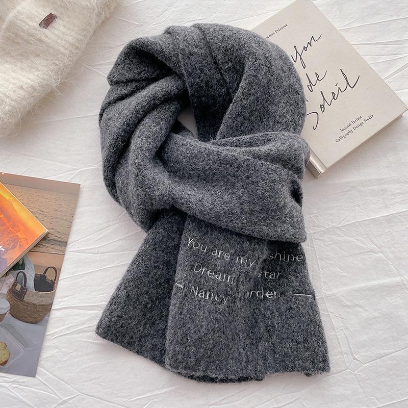 Winter new letter wool knitted small scarf women's warm versatile thickened neck protection scarf