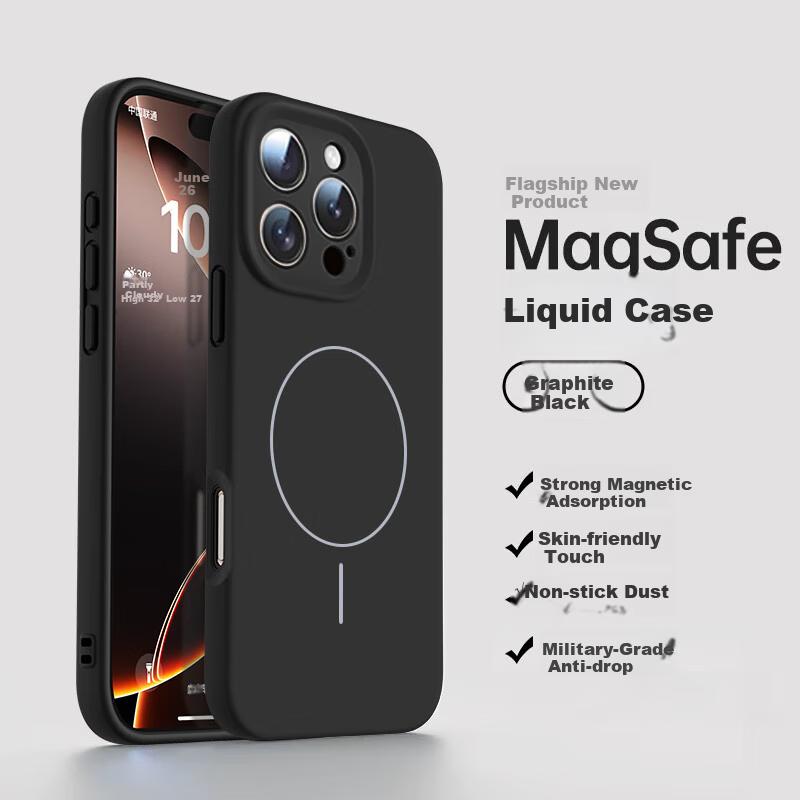 NEYAA IPhone 16 Pro Max Case, Ultra-Thin Full Protection Cover with MagSafe Magnetic Liquid Silicone Shockproof Simple Design, Graphite Black