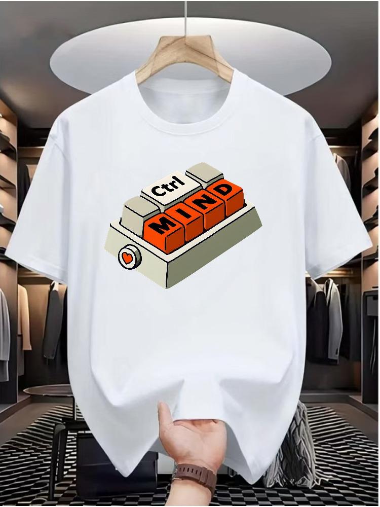 Unisexs Ctrl Mind Keyboard Graphic Cotton O Neck Short Tee Casual Tops Gift For Programmer Tech Gamer Fans Summer Loose Daily Wear