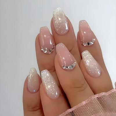 24/30Pcs Medium Fake Nail Set With Jelly Glue Gradient French Press On False Nail Elegantstyle Nails Full Cover Wearing False