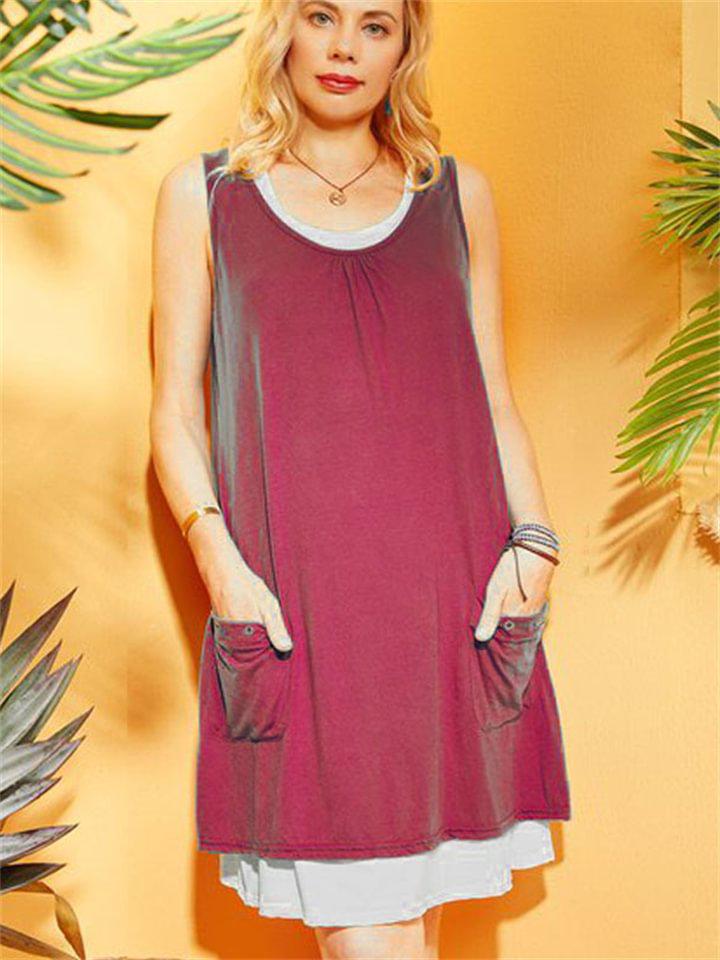 2024 Global Casual Sleeveless Layered Dress Large вино красного