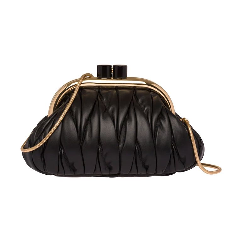 Miu Miu Belle Gerimpelde Zachte Lamsleren Schoudertas Dames handtassen Zwart 5BK011-N88-F0002-V-OOO Basic Set (Bag+Dust Bag)