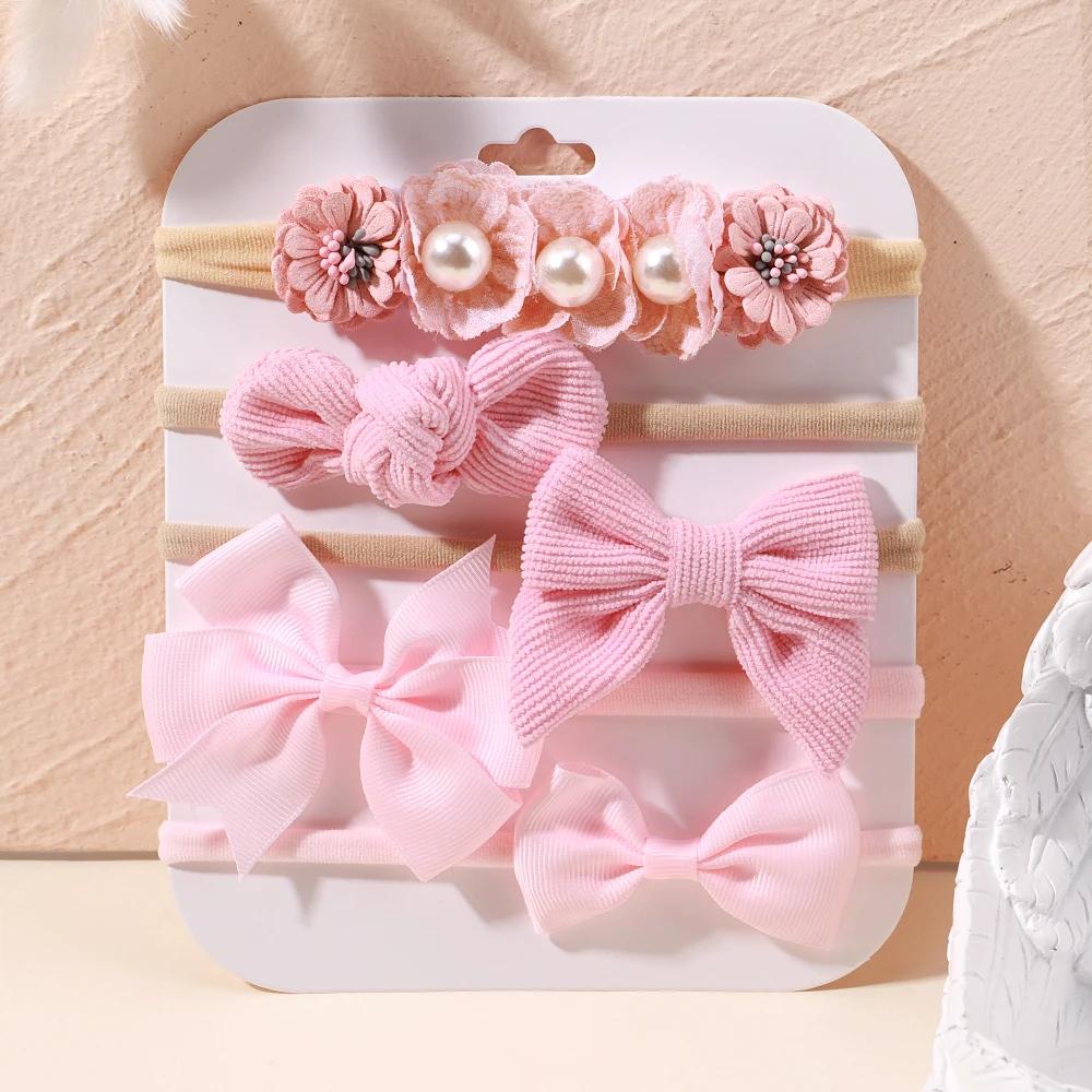 5Pcs/lot Baby Elastic Nylon Headband Newborn Sweet Flower Lace Bow Hair Bands for Babe Infant Toddler Soft Girl Hair Accessories