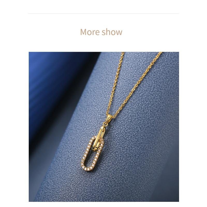 Fashion European American Geometric Paperclip Pendant Inlaid Zircon Necklace For Women
