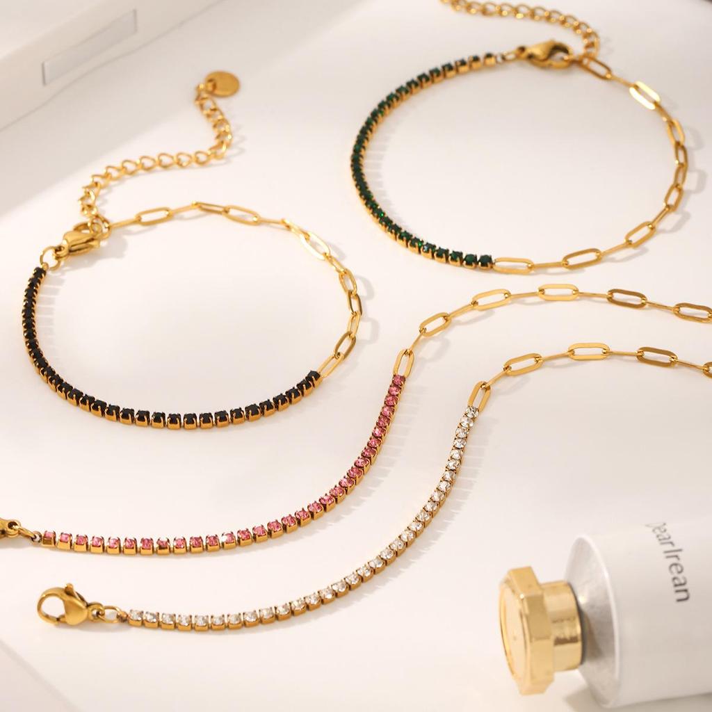 18k Gold Plated Zircon Titanium Steel Bracelet for Women - European & American Style