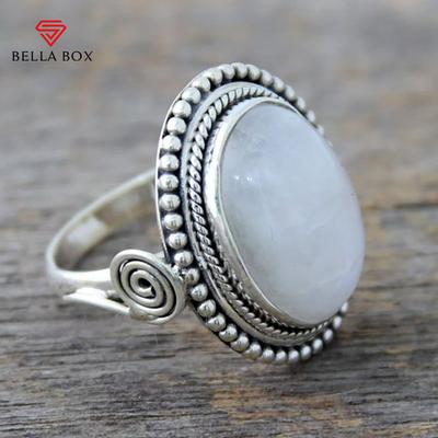 European And American Exaggerated Punk Style Oval Moonstone Ring Fashion Retro Party Accessories