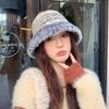 Women's Winter Warm Plush Knitted Wool Hat Korean Style Trendy Striped Face Small Windproof Versatile Basin Hat