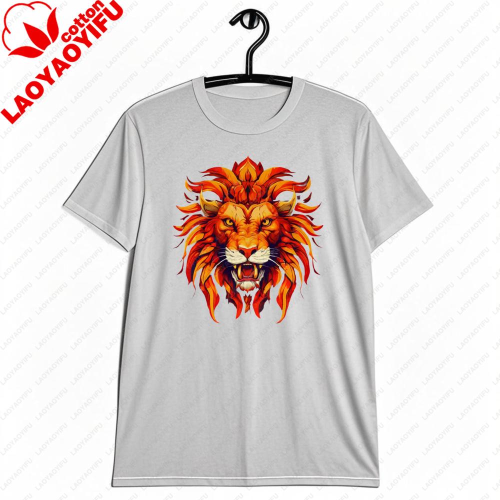 Vibrant Fire Lion Head Graphic Tshirt Retro Wild Animal Art African Lion Unisex Cotton Tee Unisex Crewneck Cotton Short Sleeve