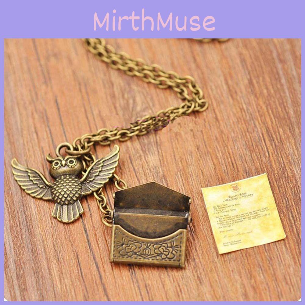 Vintage Potter Harry Copper Owl With Acceptance Letter Pendant Necklace Locket