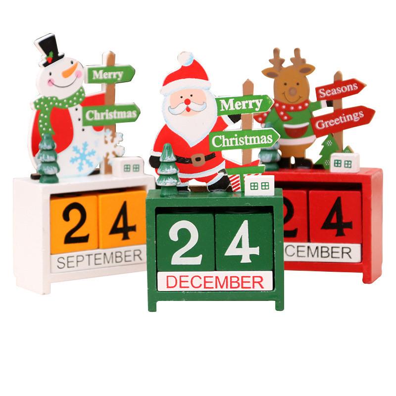 Christmas Wooden Creative Calendar Ornaments Santa Table Decoration Toy Supplies