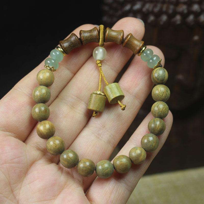 8mm Green Sandalwood Bracelet Single Loop | Natural Wood Beads with Light Fragrance for Daily Wear
