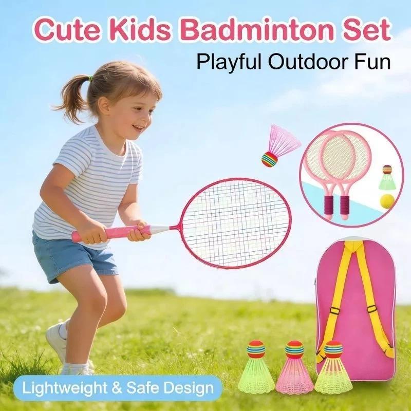 Kids Badminton Racket 2Pcs Set with 3 Balls Non-Slip Soft Grip Portable for Beginner Training Outdoor Beach Activities