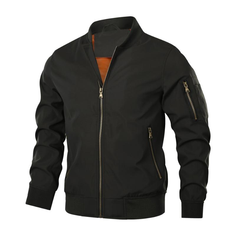 

Mens Casual Solid Color Bomber Jacket Zip Up Flight Jacket S чёрный