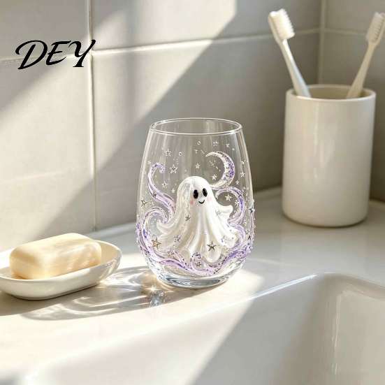Pumpkin Ghost Glass Halloween Tumbler, Embossed Cat Bat Drinking Glass, Stemless Glasses Spooky Beverage Cups, Seasonal Drinkware for Party