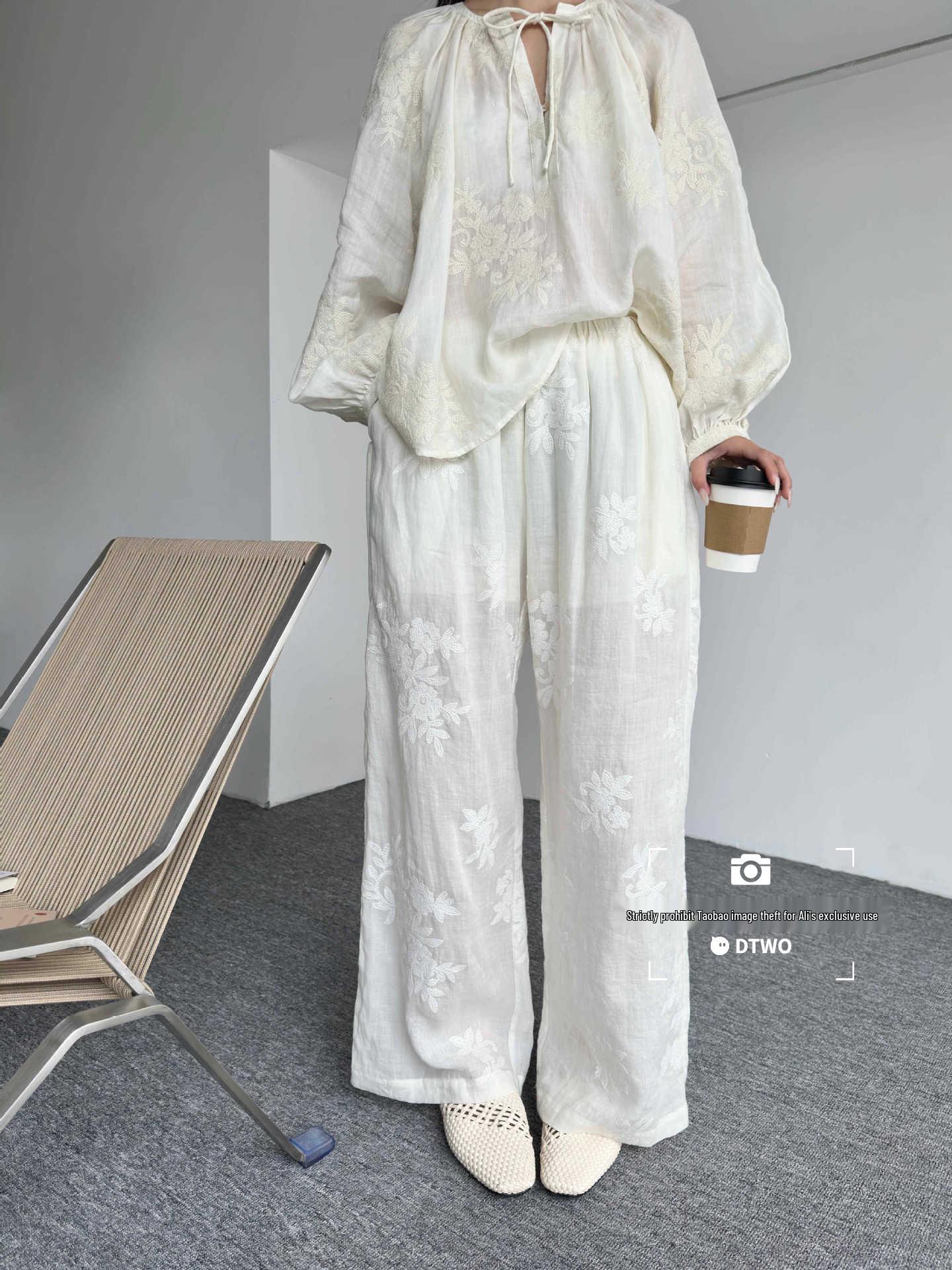 

DTWO Spring/Summer Women s French Lace Crochet Wide-Leg Pants L абрикосовый