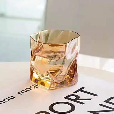 9.6oz 280ml Amber Color Irregular Twisted Glass Cup Tea Cups Breakfast Juice Mug Brandy Whiskey Foreign Wine Glasses Drinkware