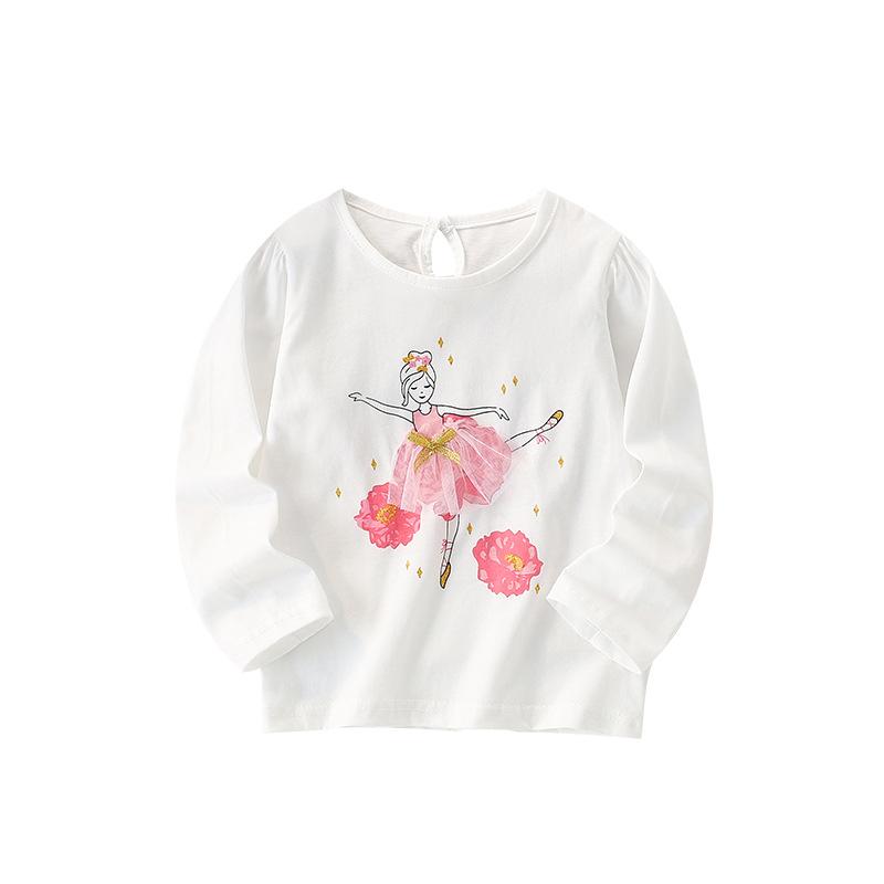 

Футболка для девочек, базовая рубашка на осень и зиму, европейская и американская новая детская одежда, хлопковая детская одежда с круглым вырезом и длинным рукавом в западном стиле 100cm белый