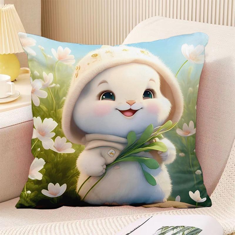 Schlafzimmer Wohnzimmer Quadratische Kissenhülle Niedlicher Hasen-Druck Dekorative Kissenhülle