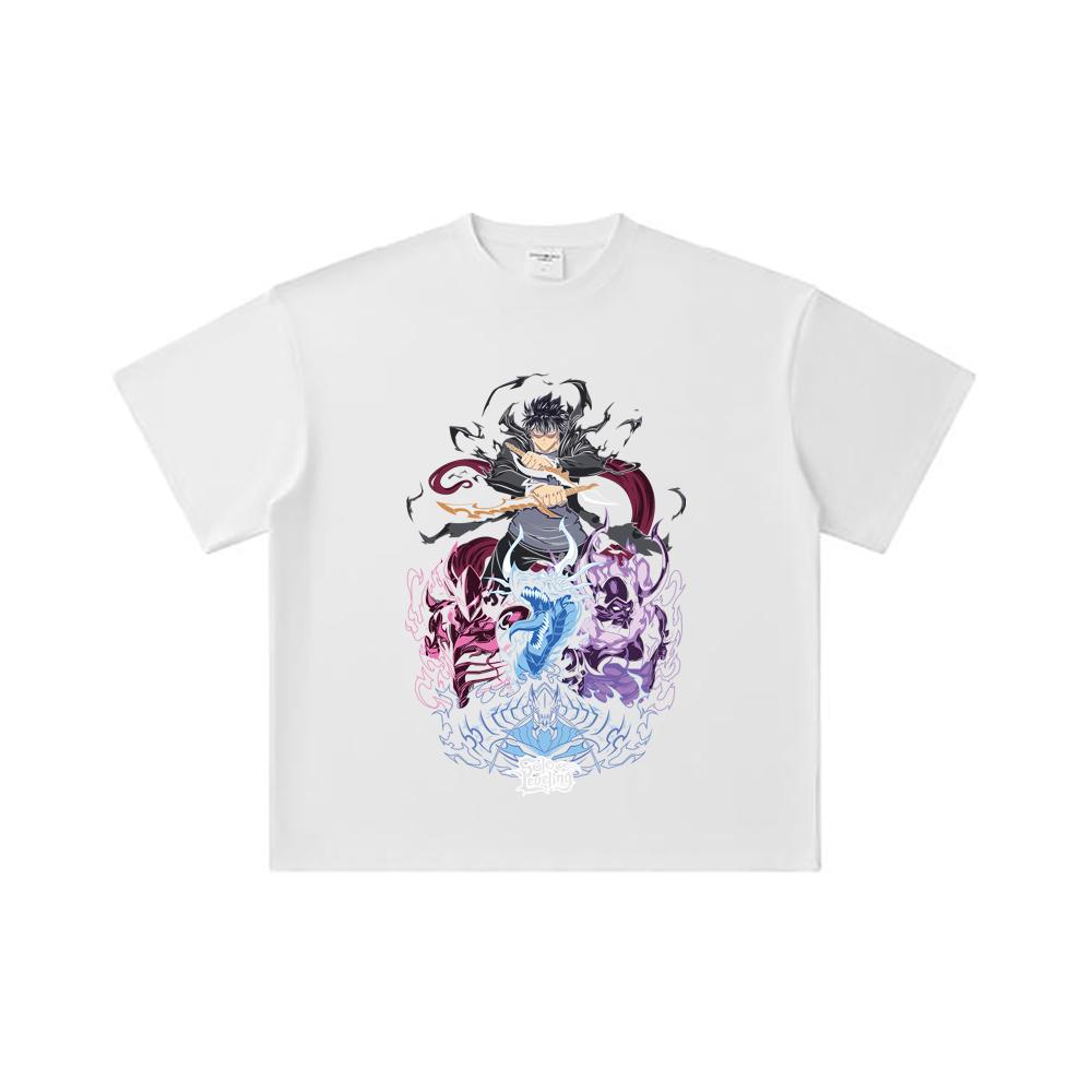 260 GSM Doppelgarn 32er Zählart 100% Baumwolle Solo Leveling V15 Druck Unisex Schweres Baumwoll-T-Shirt
