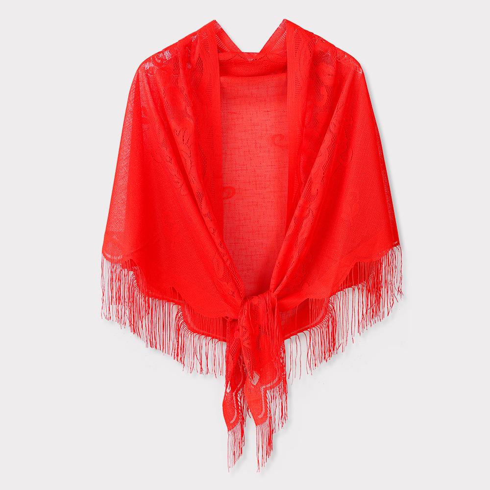 

Elegant Summer Lace Triangle Scarf with Tassels - Fashionable Sun Protection Shawl & Versatile Skirt
