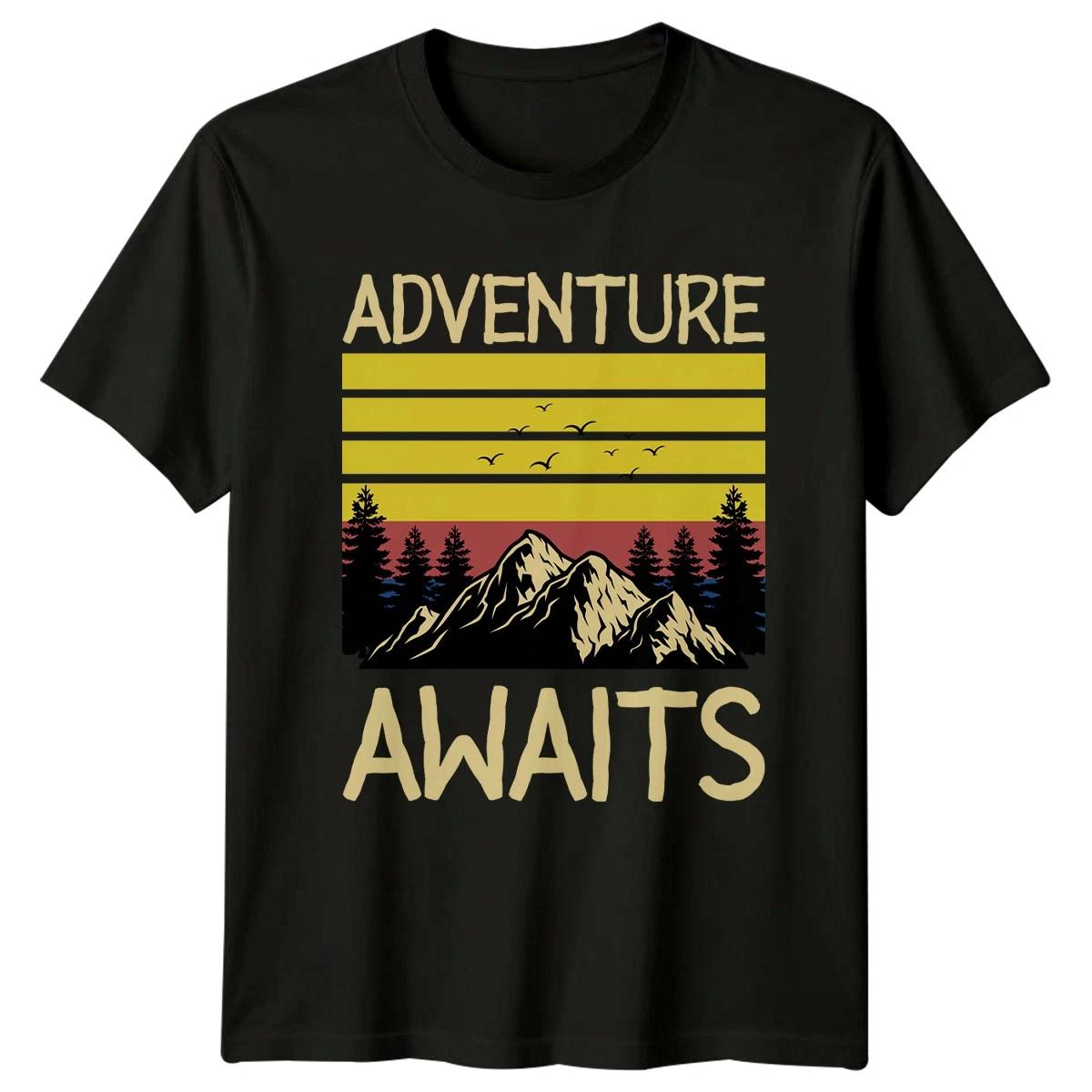 Adventure Awaits Mens T-Shirt Mountain Hiking Gift For Him XL