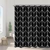 Striped Fabric Bathroom Shower Curtain-Modern Simple Polyester Waterproof Blue Grey Abstract Line Pattern With Hook