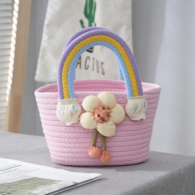 Sunflower Cotton Rope Handbag, Cloud Rainbow Design – Perfect for Birthdays & Parties.