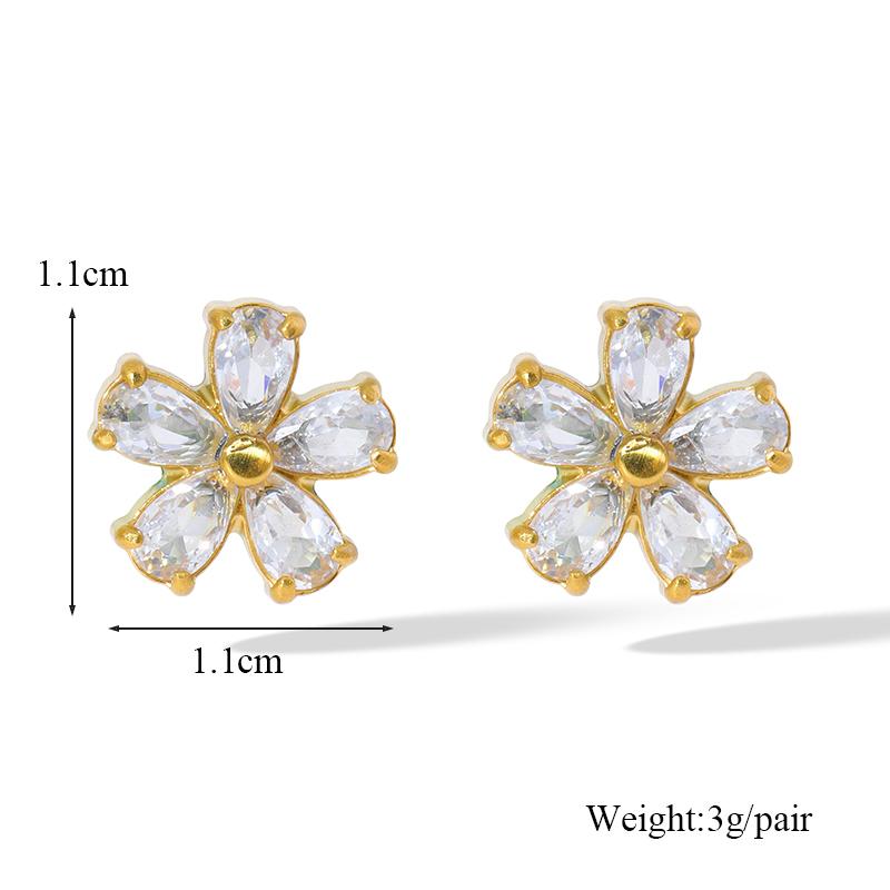 316L Stainless Steel White Zircon Flowers Stud Earrings For Women 2025 Fashion Ear Needle Waterproof Jewelry Lady Gift CDN