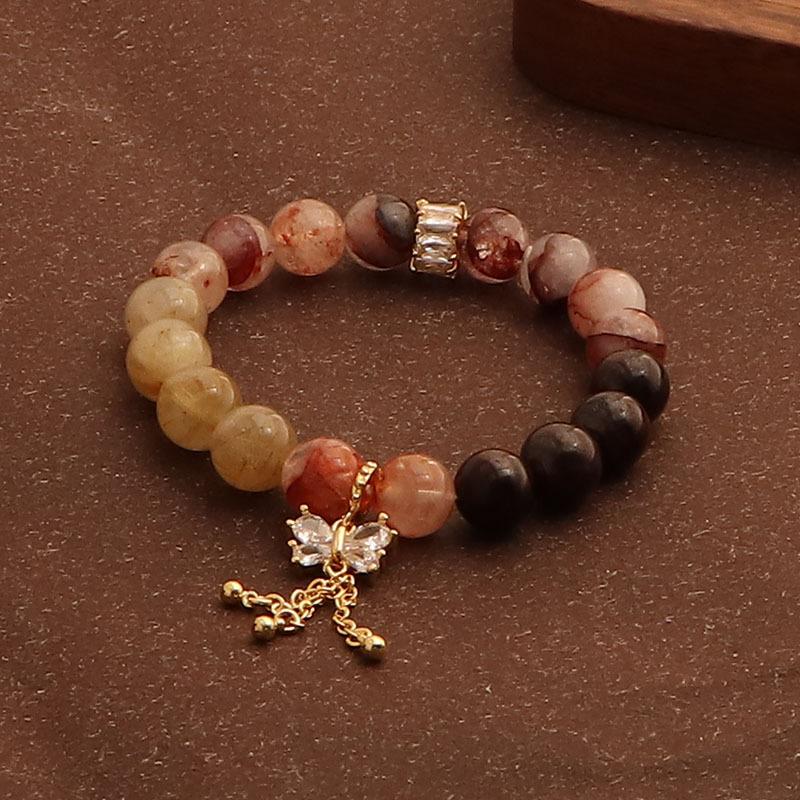 Natural Golden Hair Crystal Garnet Red Glue Flower Crystal Bracelet Lucky Transshipment Wangye Butterfly Bracelet Female Douyin Burst