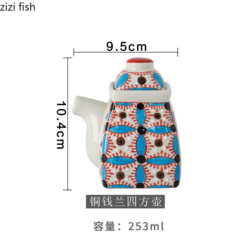 Hand Drawn Ceramic Seasoning Pot Kitchen Spice Container Oil Can Vinegar Pot Seasoning Bottle Ceramic Jar Spice Jar Oil Pots