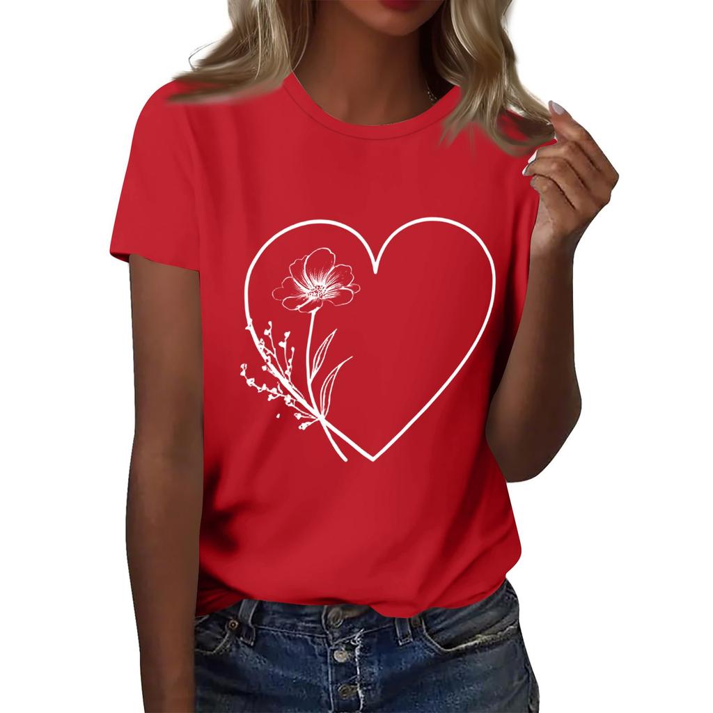 Women's Fashion Casual Printed Round Neck Short Sleeved T-Shirt Top T-Shirt Top Top