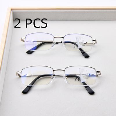 2PCS Fashion Multifocal Reading Glasses for Men Women Square Presbyopia with Far Sight Unisex Vintage Hyperopia