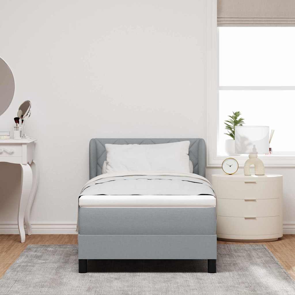 Box Spring Bed with Headboard Light Gray 100 X 200 Cm Fabric