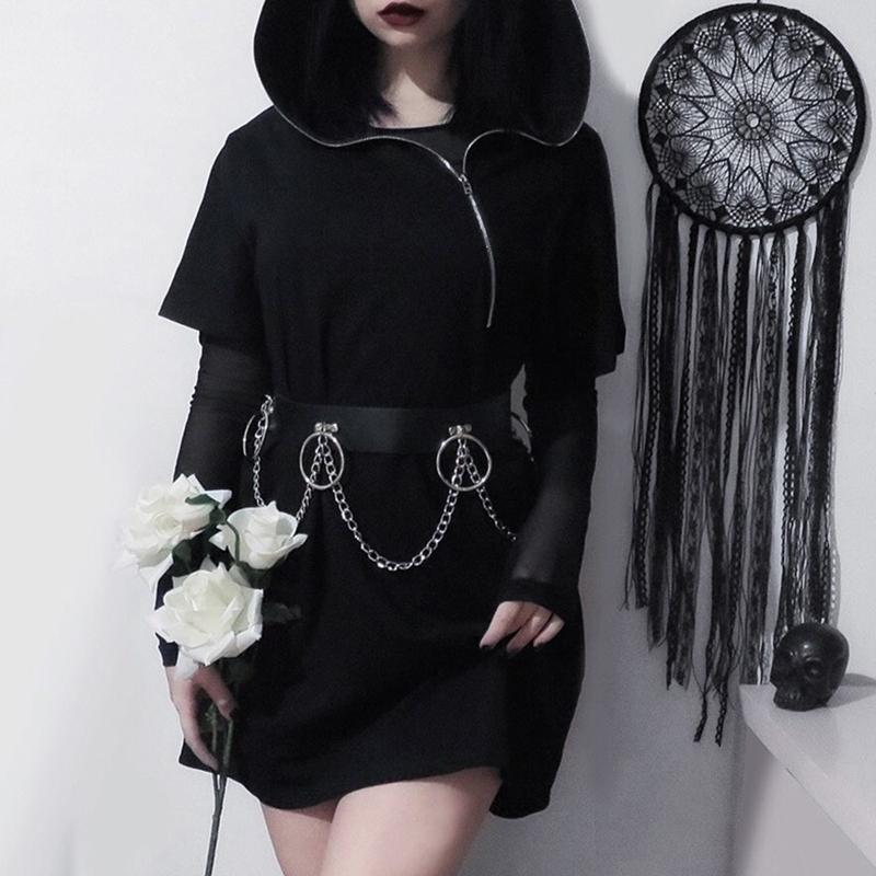 Gothic Waist Chain Alloy and PU Leather Body Chains with Rounded Circle Decor Body Straps Accessories for Women and Girl