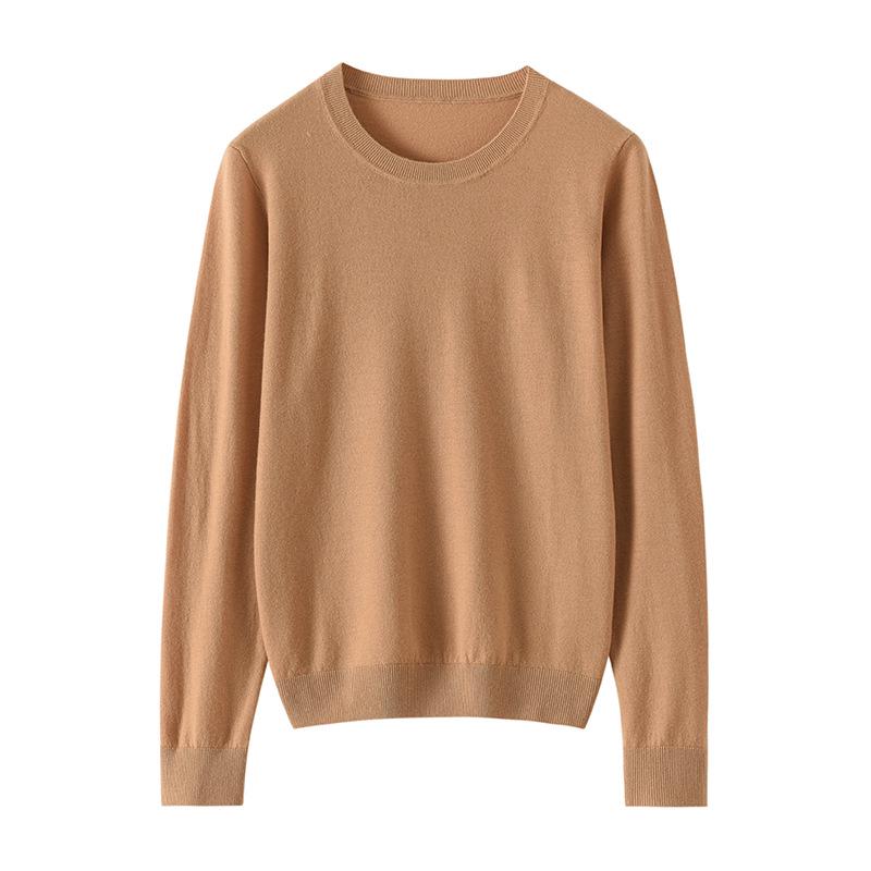 Women's Soft Skin-Friendly Pure Wool Round Neck Pullover Sweater – Gentle Style, Long Sleeve