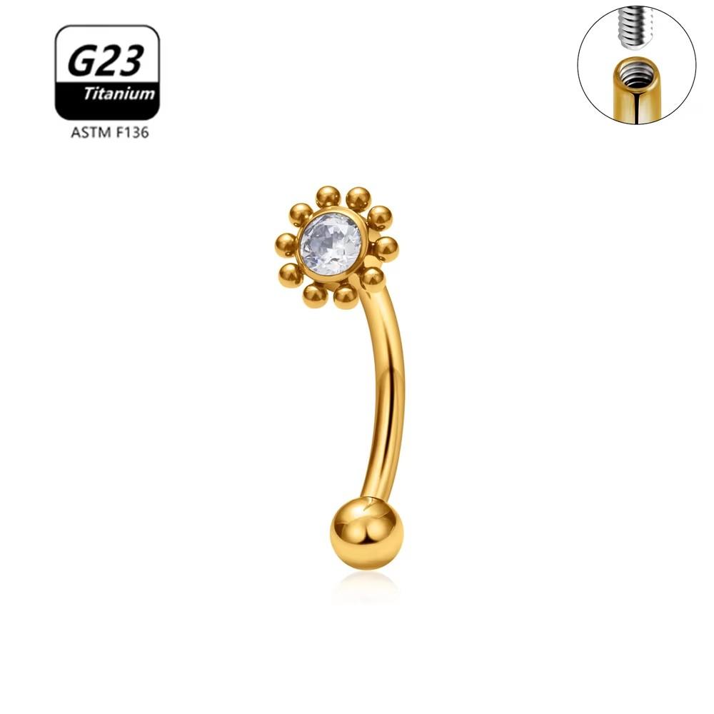 G23 Titanium ASTM-F136 Nternal Thread Eyebrow Piercings Body Jewelry For Women Zircon Earring Star Flower Heart