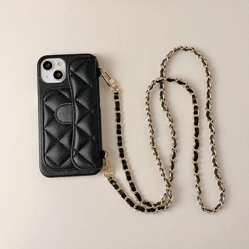 IPhone Diamond Chain Lychee Pattern Luxury Leather Chain Mobile Phone Case European and American Style