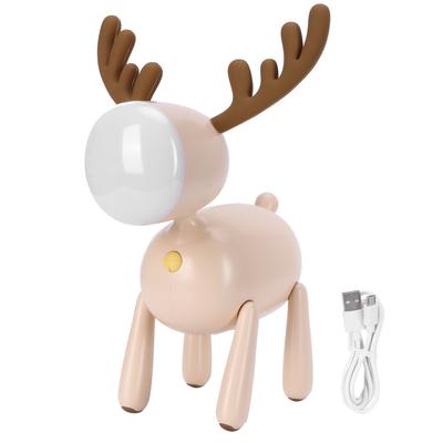 LED Night Light Cartoon Deer Shaped Table Lamp 1200mAh USB Charging Bedroom Decoration(Light Brown )