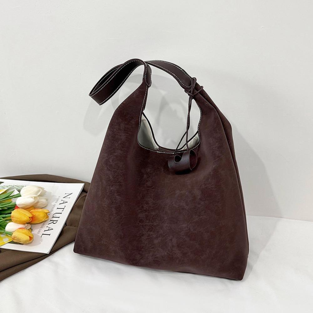 

Vintage Solid Color Shoulder Bag Large Capacity Magnetic Snap Tote Bag Suede Leather Underarm Bag Shopper