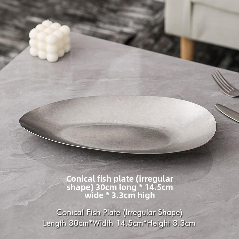 Retro Style Decorative Plate Unique Design Stainless Steel Durable Household Restaurant Outdoor Western Dinnerware