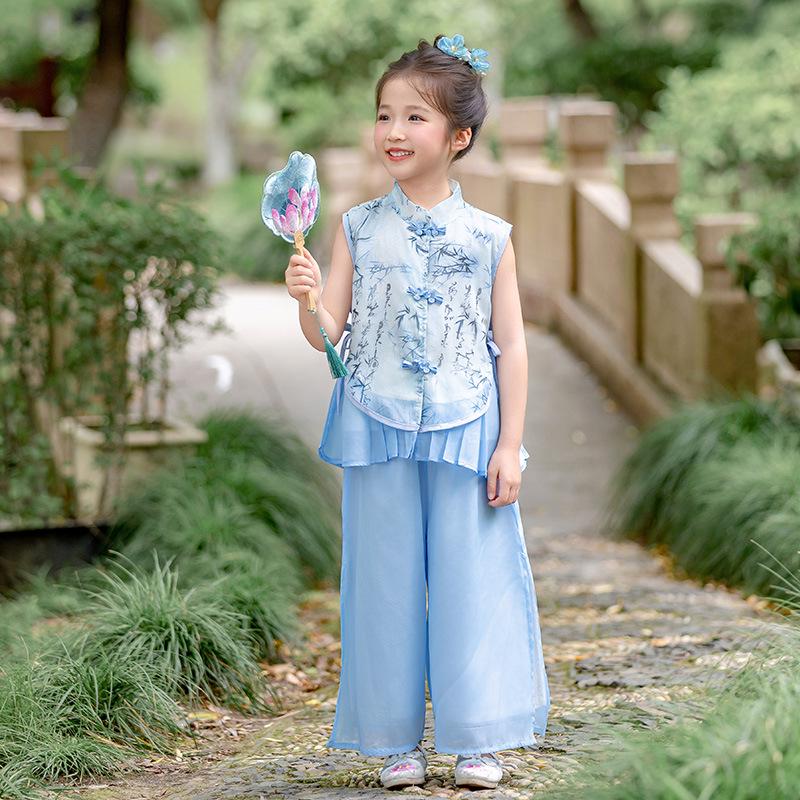 Kids' Hanfu: Emerald Bamboo & Orchid Tang Suit Set - Summer Chinese Style for Boys and Girls Performance