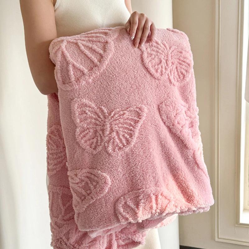 Luxurious Chiffon Butterfly Jacquard Throw Blanket Velvet Nap Blanket Office Shawl Comfortable Blanket Warm Sofa Blankets for Bed Quilt