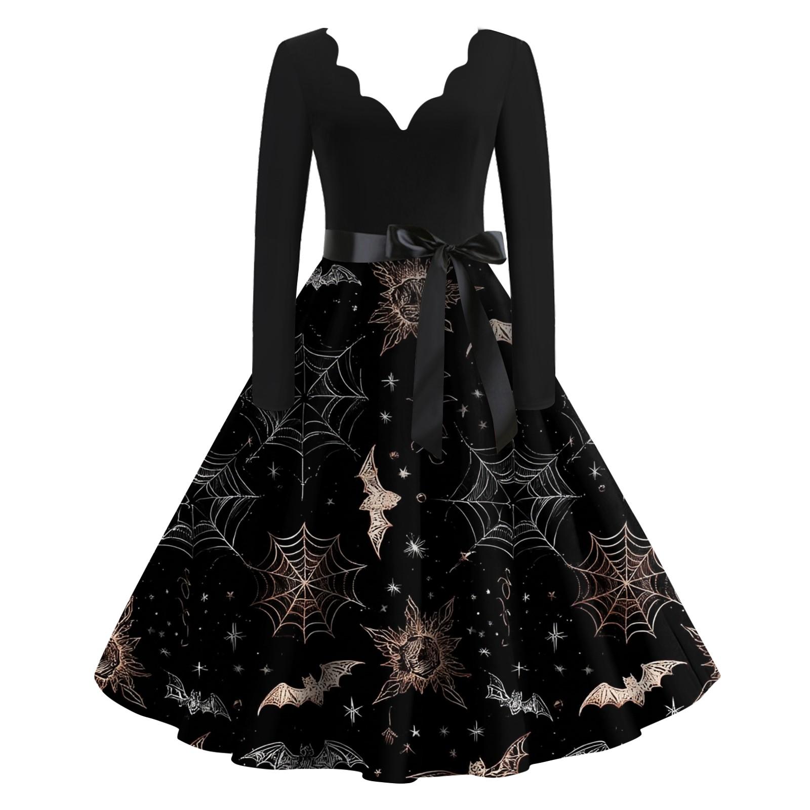 

Women s Casual Fashion Halloween Printed V-Neck Vintage Dress L чорний